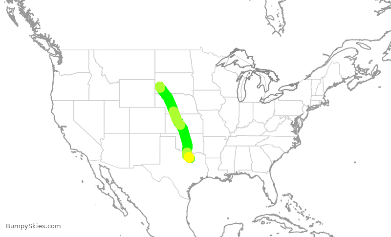 Turbulence forecast map for ENY3532, RAP to DFW