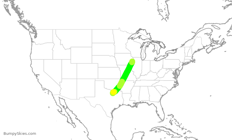 Turbulence forecast map for ENY3534, MLI to DFW
