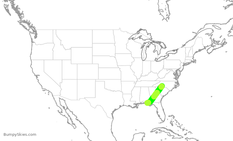Turbulence forecast map for ENY3535, CLT to ECP