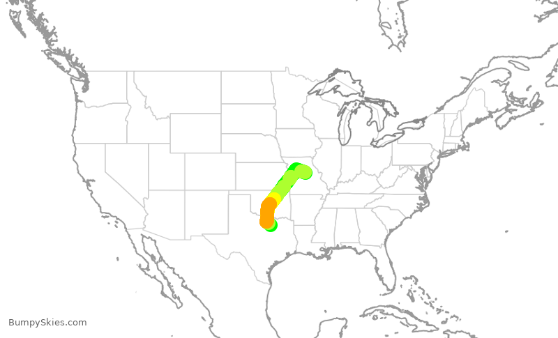 Turbulence forecast map for ENY3537, COU to DFW