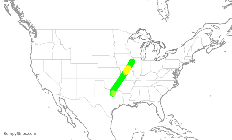Turbulence forecast map for ENY3543, DFW to MLI