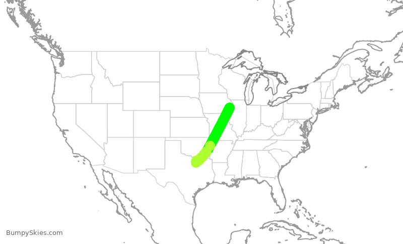 Turbulence forecast map for ENY3543, MLI to DFW