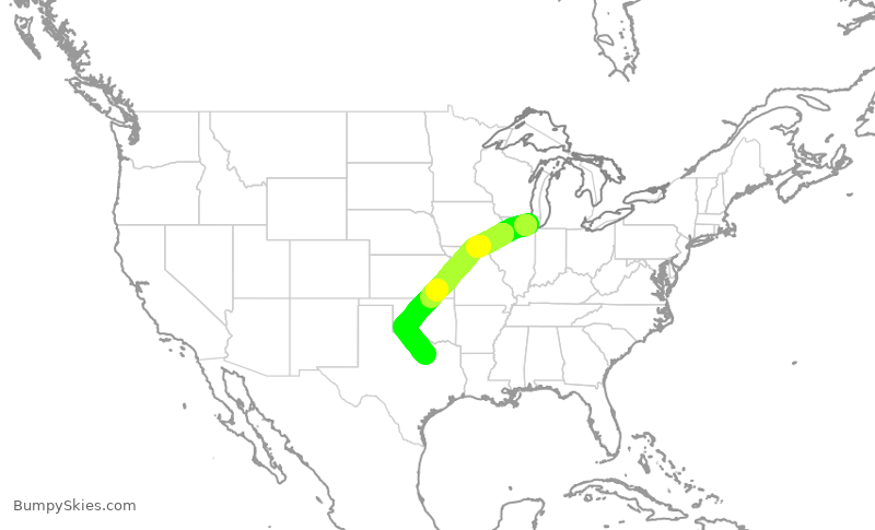 Turbulence forecast map for ENY3544, ORD to DFW