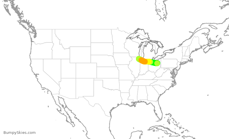 Turbulence forecast map for ENY3545, CAK to ORD