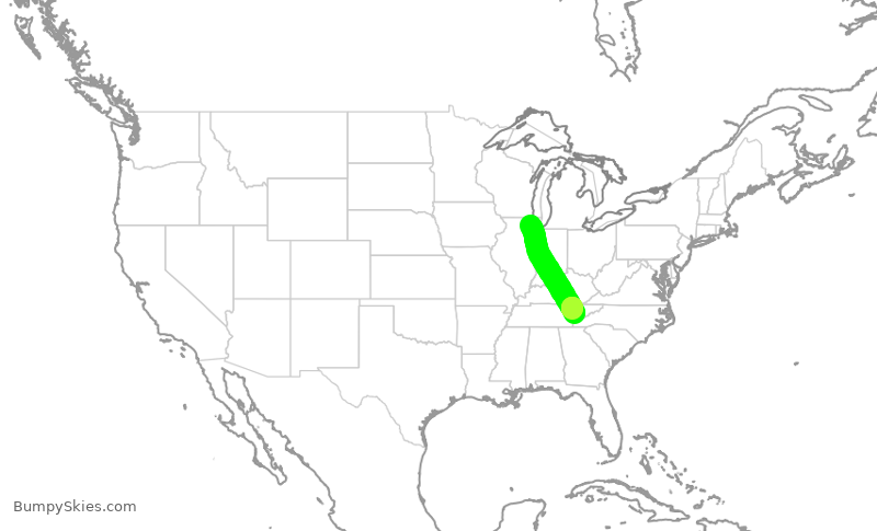 Turbulence forecast map for ENY3547, ORD to TYS
