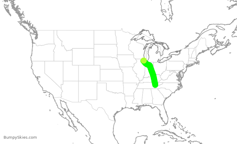 Turbulence forecast map for ENY3547, TYS to ORD