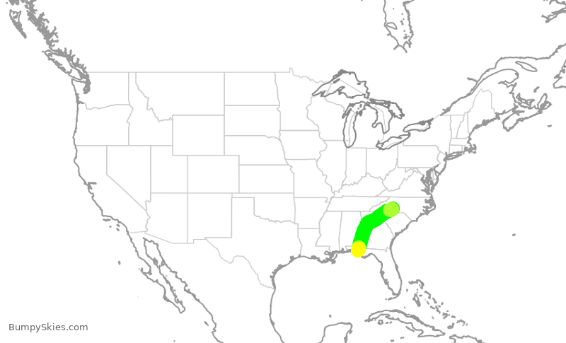 Turbulence forecast map for ENY3552, CLT to ECP
