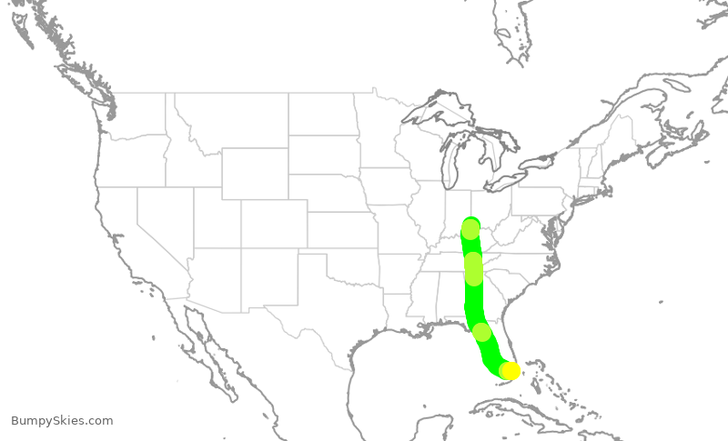 Turbulence forecast map for ENY3553, CVG to MIA