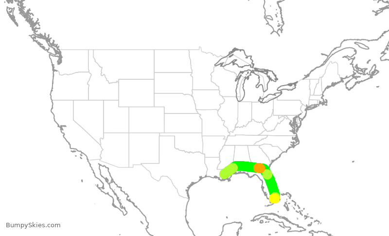 Turbulence forecast map for ENY3553, MSY to MIA