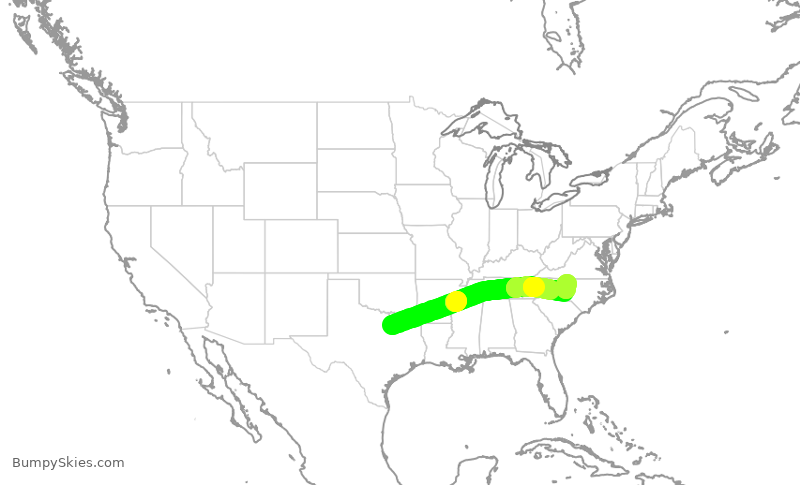 Turbulence forecast map for ENY3554, DFW to GSO