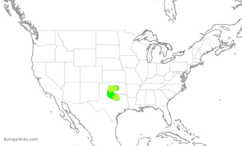 Turbulence forecast map for ENY3555, DFW to OKC