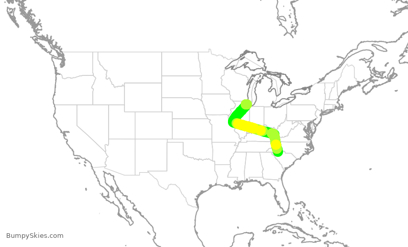 Turbulence forecast map for ENY3556, GSP to ORD