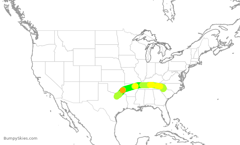 Turbulence forecast map for ENY3557, GSP to DFW