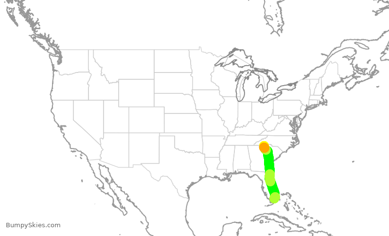 Turbulence forecast map for ENY3558, GSP to MIA