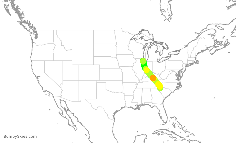 Turbulence forecast map for ENY3559, ORD to GSP