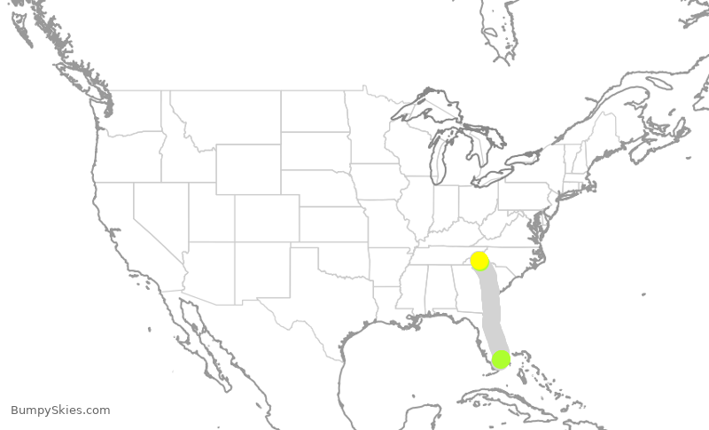 Turbulence forecast map for ENY3560, AVL to MIA