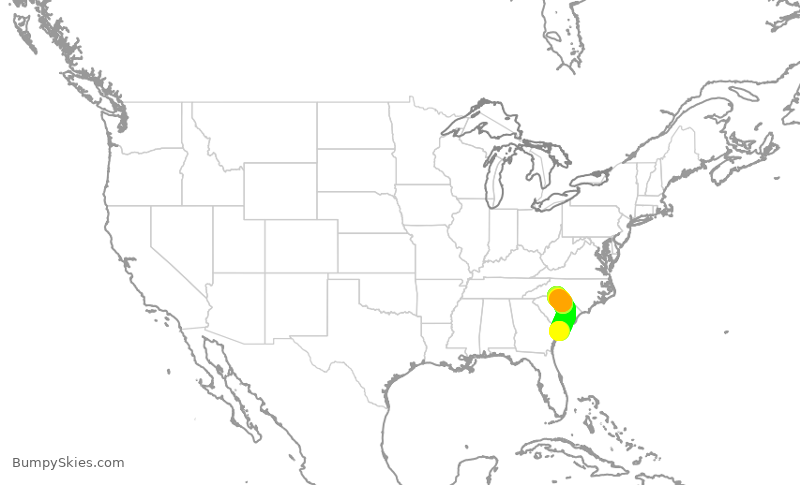 Turbulence forecast map for ENY3562, HHH to CLT