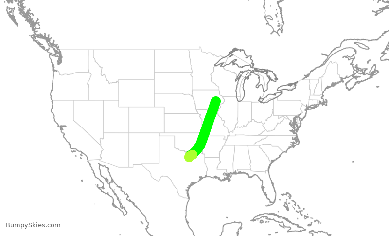 Turbulence forecast map for ENY3564, CID to DFW
