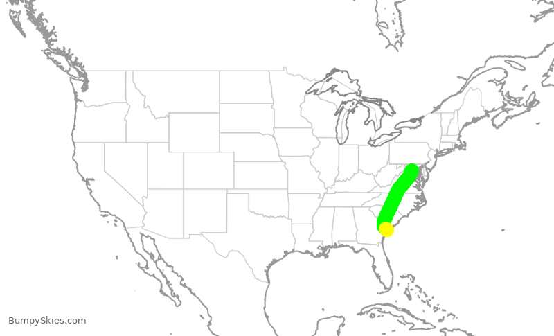 Turbulence forecast map for ENY3564, DCA to HHH