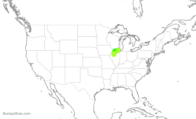 Turbulence forecast map for ENY3565, ORD to PIA