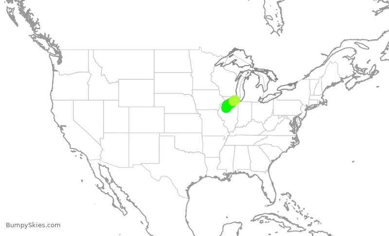 Turbulence forecast map for ENY3565, PIA to ORD