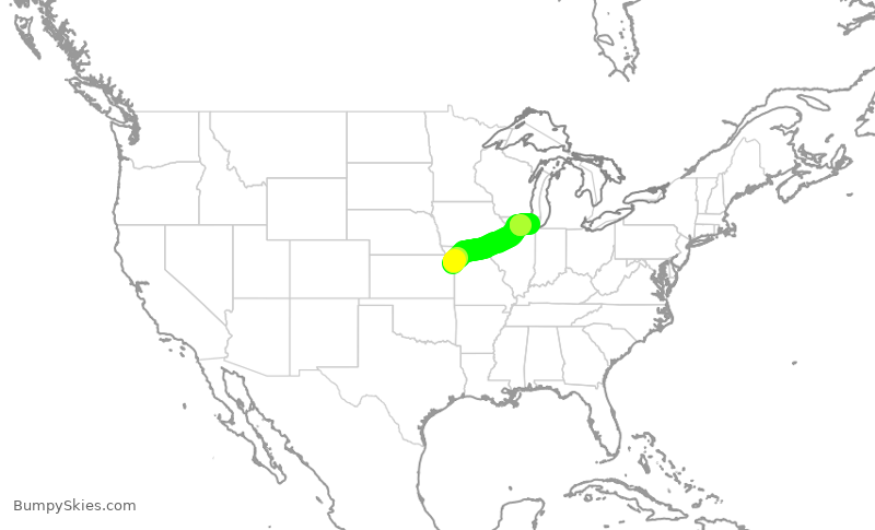 Turbulence forecast map for ENY3566, MCI to ORD