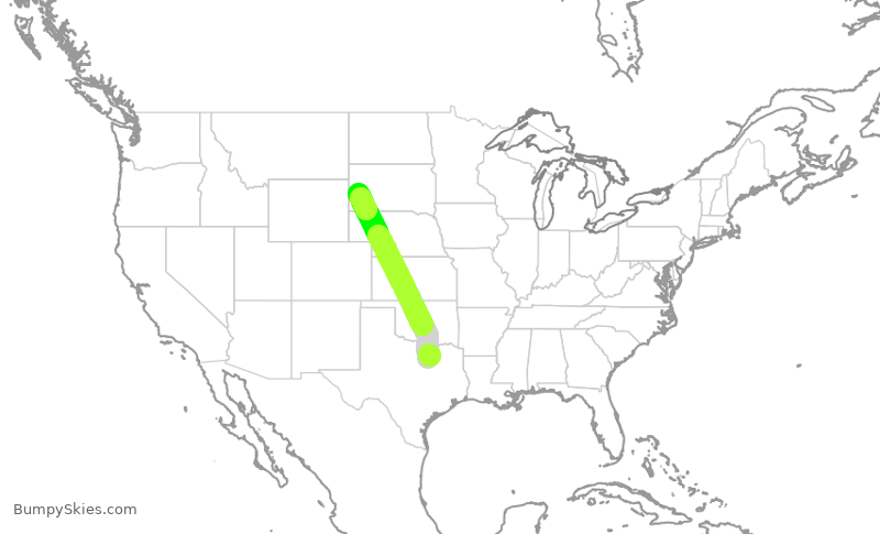 Turbulence forecast map for ENY3567, DFW to RAP