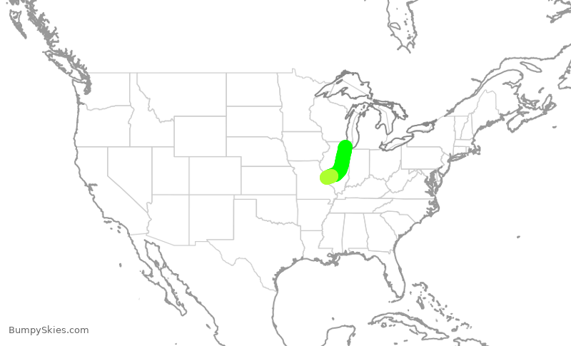 Turbulence forecast map for ENY3568, ORD to STL