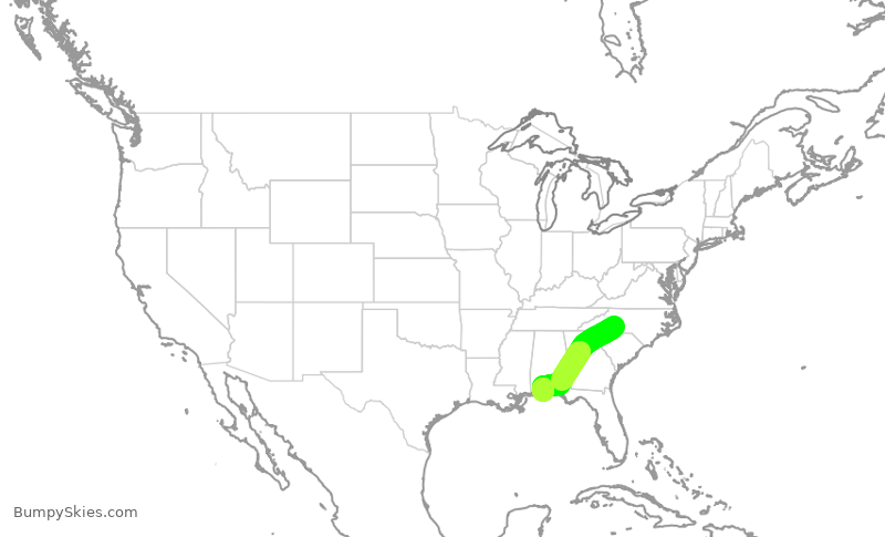 Turbulence forecast map for ENY3570, CLT to PNS