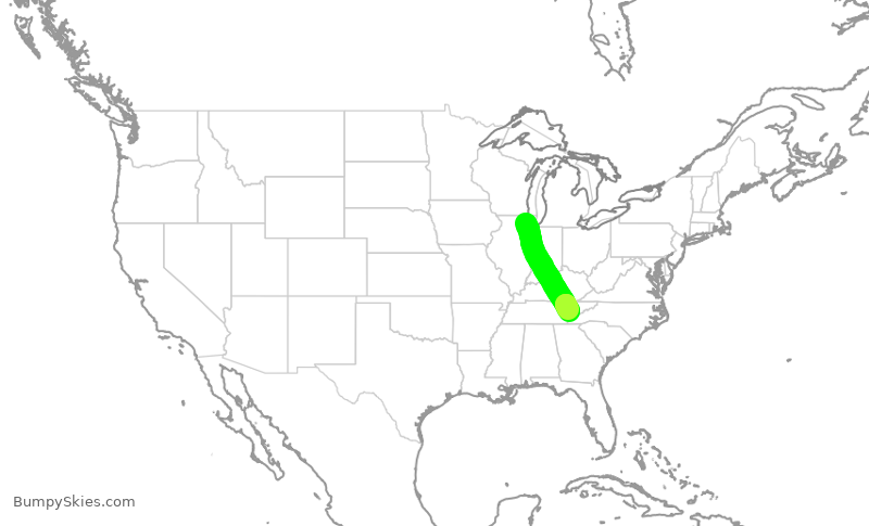 Turbulence forecast map for ENY3571, ORD to TYS