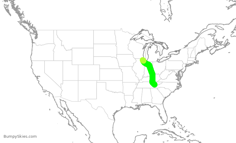 Turbulence forecast map for ENY3571, TYS to ORD