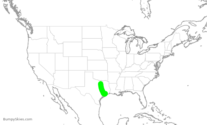 Turbulence forecast map for ENY3573, DFW to HOU