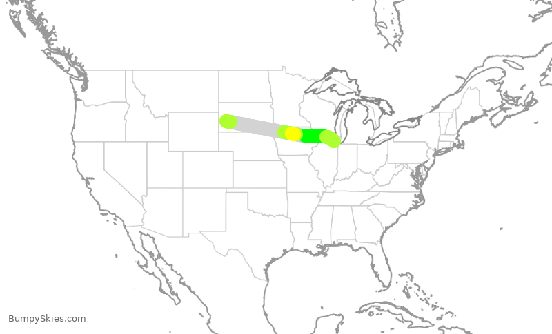 Turbulence forecast map for ENY3574, RAP to ORD