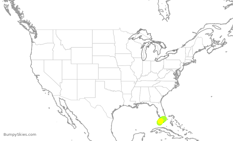 Turbulence forecast map for ENY3577, EYW to MIA