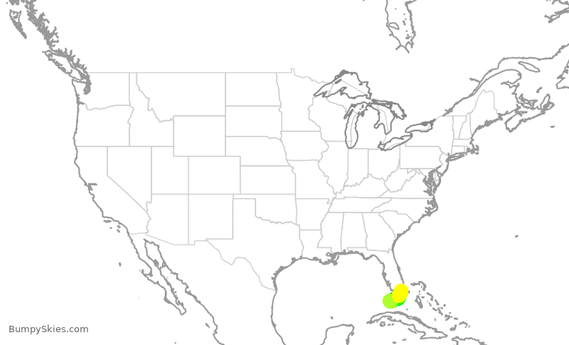 Turbulence forecast map for ENY3577, MIA to EYW