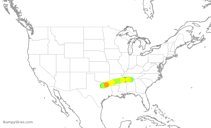 Turbulence forecast map for ENY3580, DFW to HSV