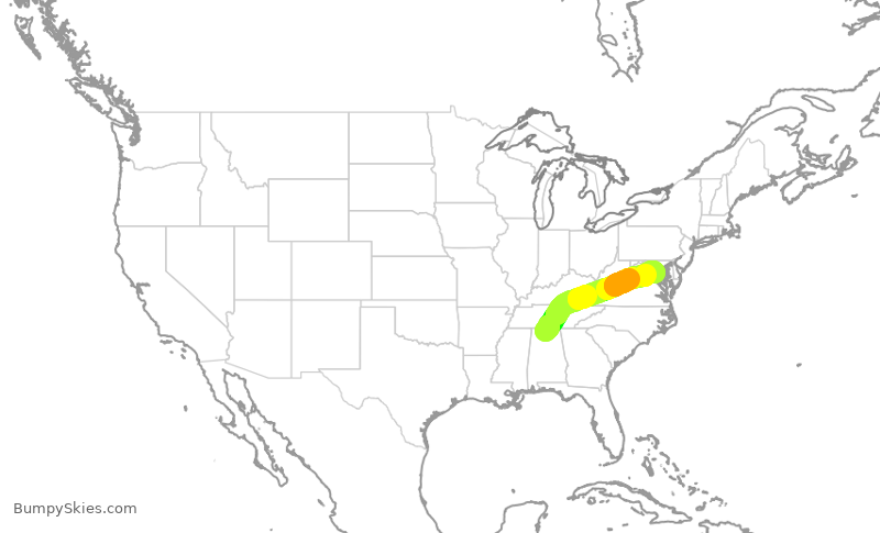 Turbulence forecast map for ENY3581, HSV to DCA