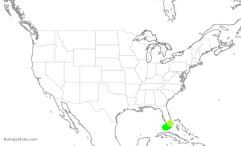 Turbulence forecast map for ENY3581, MIA to EYW