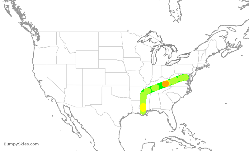 Turbulence forecast map for ENY3581, MSY to DCA