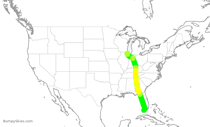 Turbulence forecast map for ENY3582, EYW to ORD