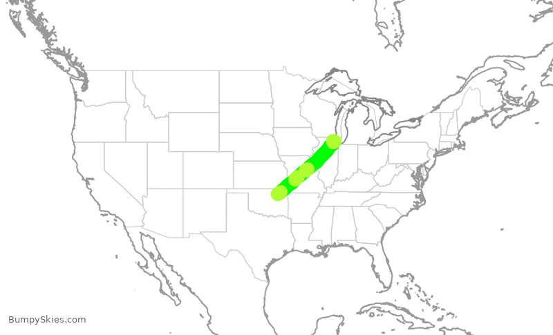 Turbulence forecast map for ENY3590, TUL to ORD