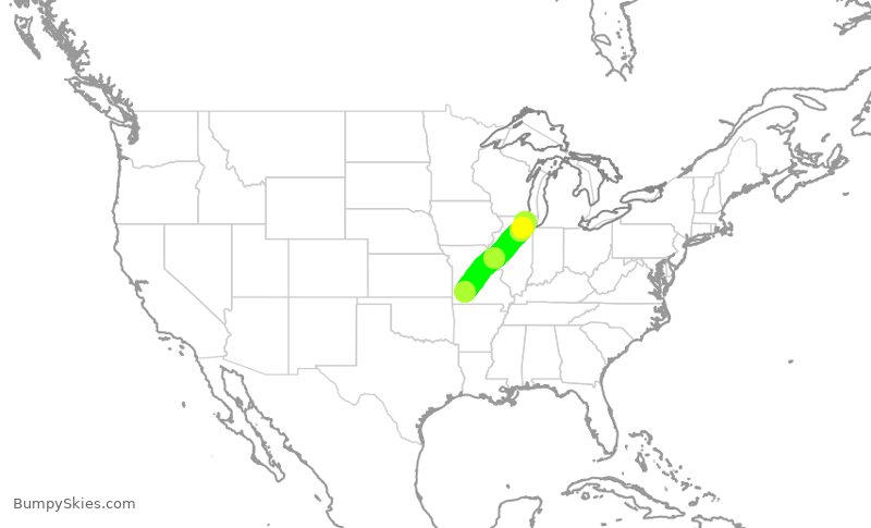 Turbulence forecast map for ENY3594, SGF to ORD