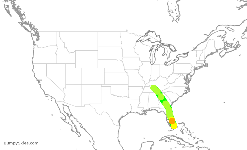Turbulence forecast map for ENY3595, MIA to BNA