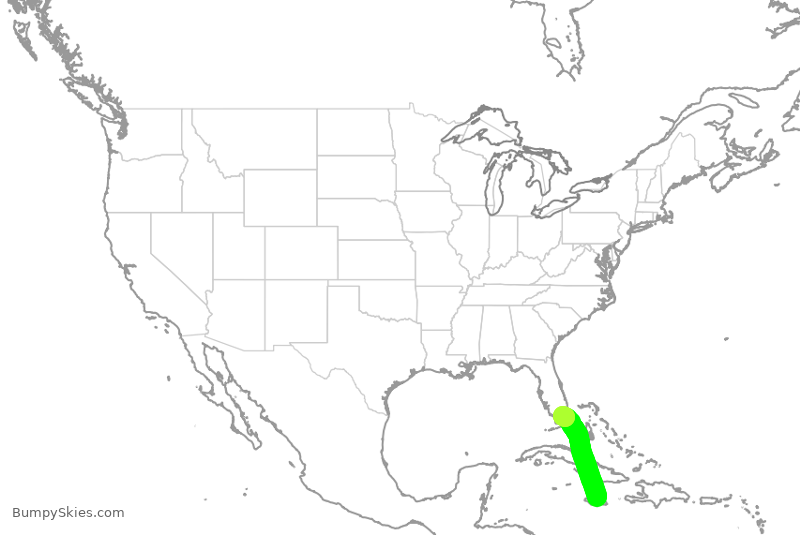 Turbulence forecast map for ENY3595, OCJ to MIA