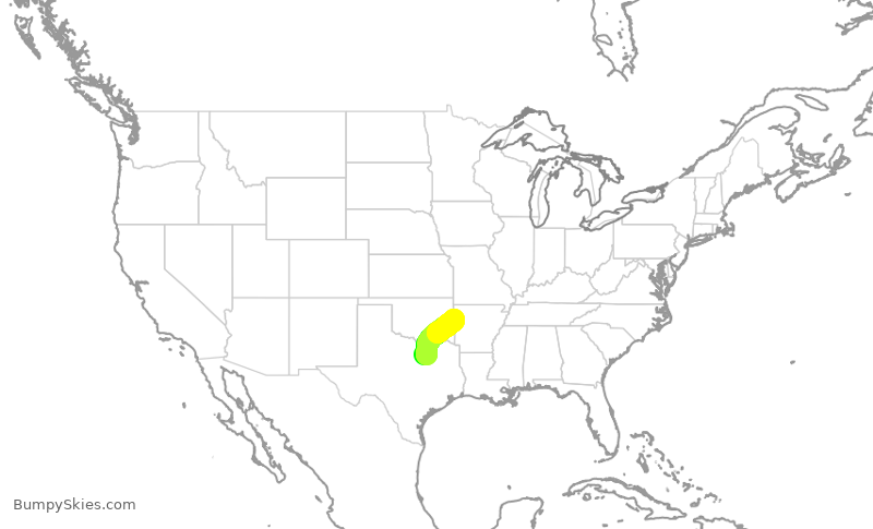 Turbulence forecast map for ENY3596, DFW to FSM