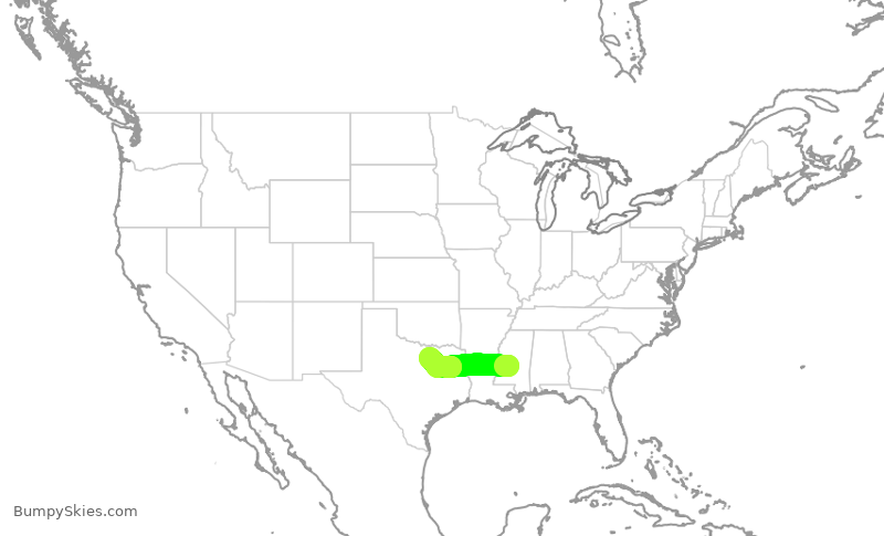 Turbulence forecast map for ENY3598, JAN to DFW