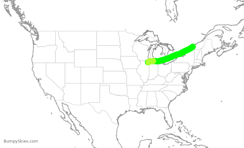 Turbulence forecast map for ENY3600, ORD to YUL