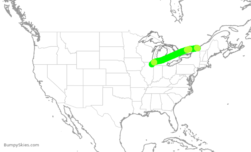 Turbulence forecast map for ENY3602, YUL to ORD