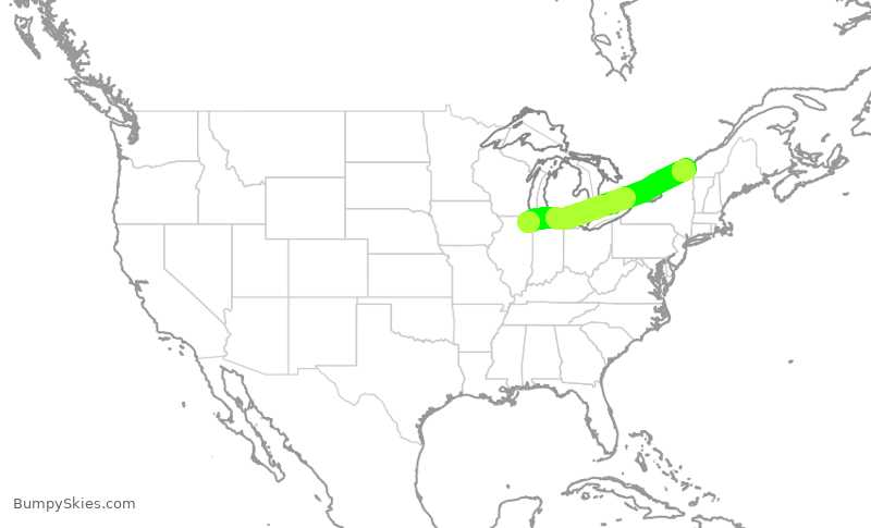 Turbulence forecast map for ENY3602, ORD to YUL