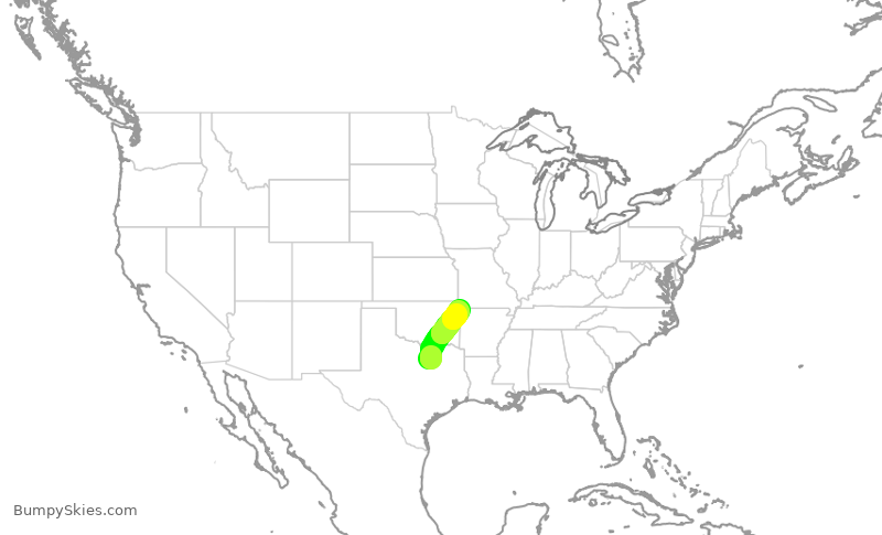 Turbulence forecast map for ENY3605, DFW to XNA